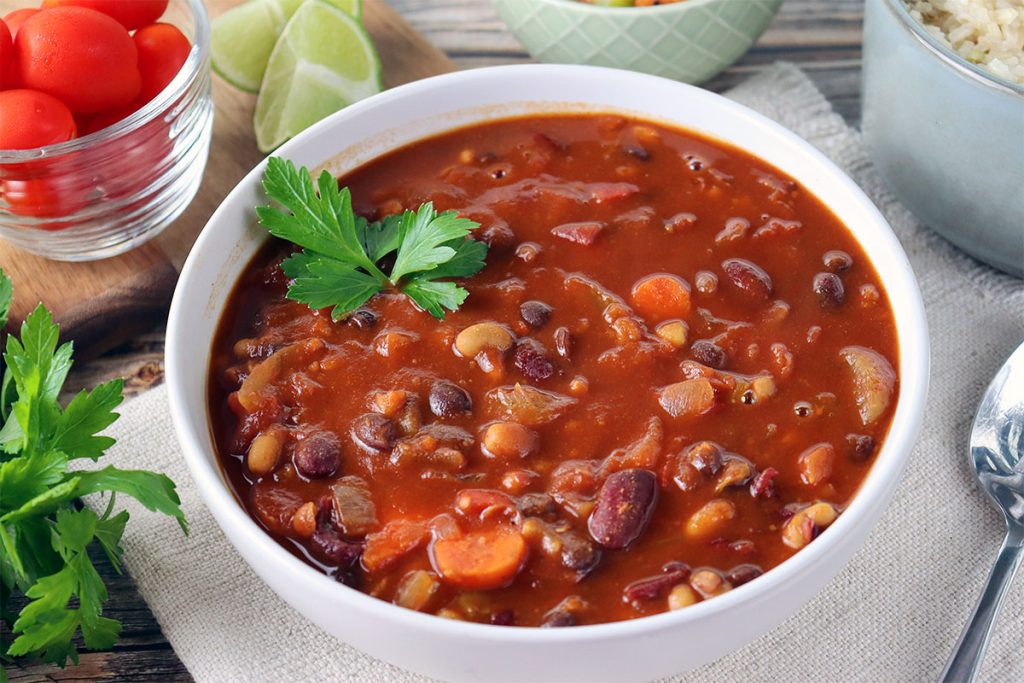 Spicy Three Bean Veggie Chili - Plant-Based Diet Recipe