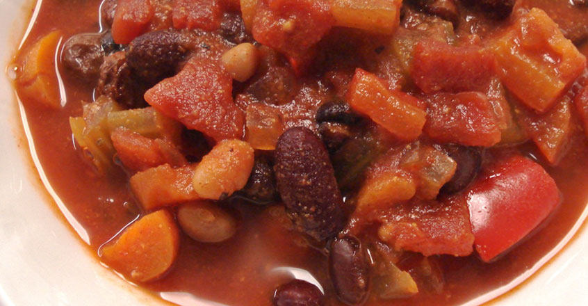 Spicy Three Bean Veggie Chili Recipe