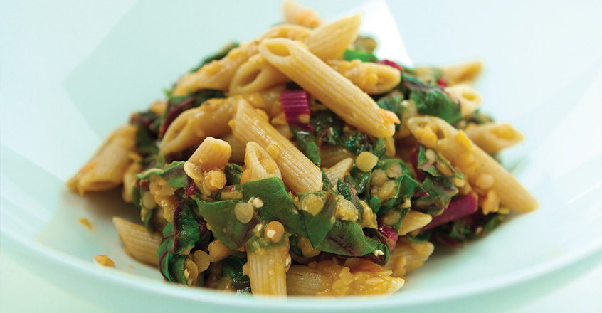 Penne with Red Lentils and Chard Recipe