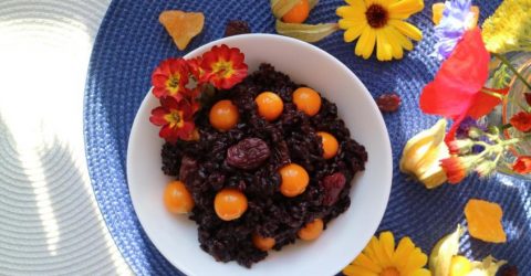 Black Rice Salad With Red Raisins & Cape Gooseberries