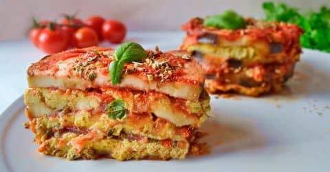 Vegan Ricotta Stuffed Eggplant Stacks