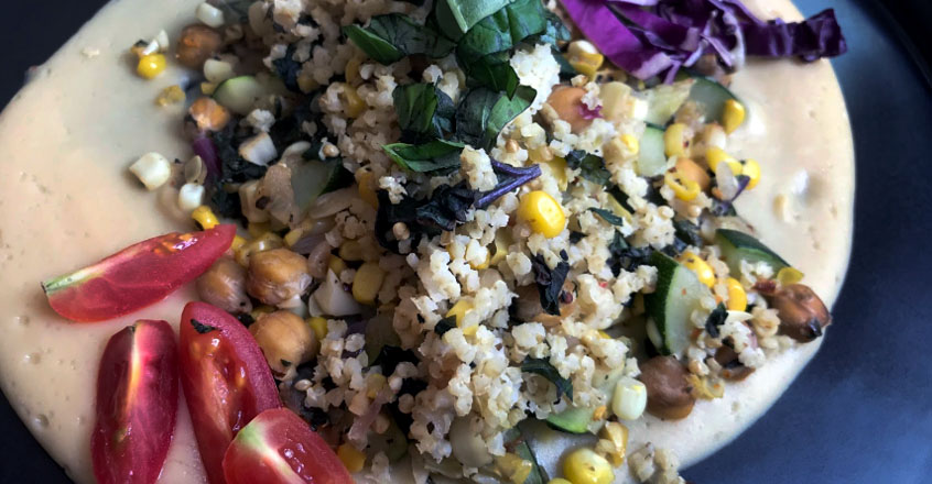 Millet, Zucchini & Corn Summer Salad With Chickpea Sauce