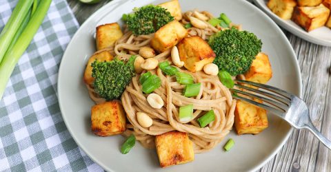 Peanutty Soba Noodles with BBQ Tofu and Broccoli