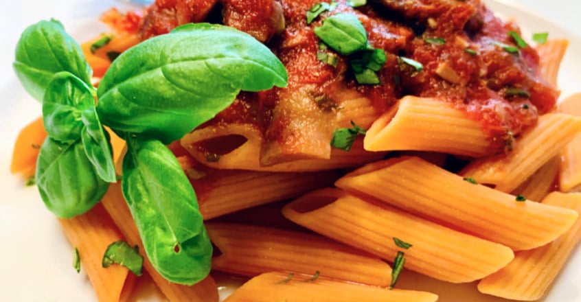 Roasted Tomato Sauce With Portobello Mushroom Over Red Lentil Penne