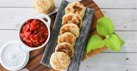 Yuca Arepas with Hogao (Tomato and Onion) Sauce